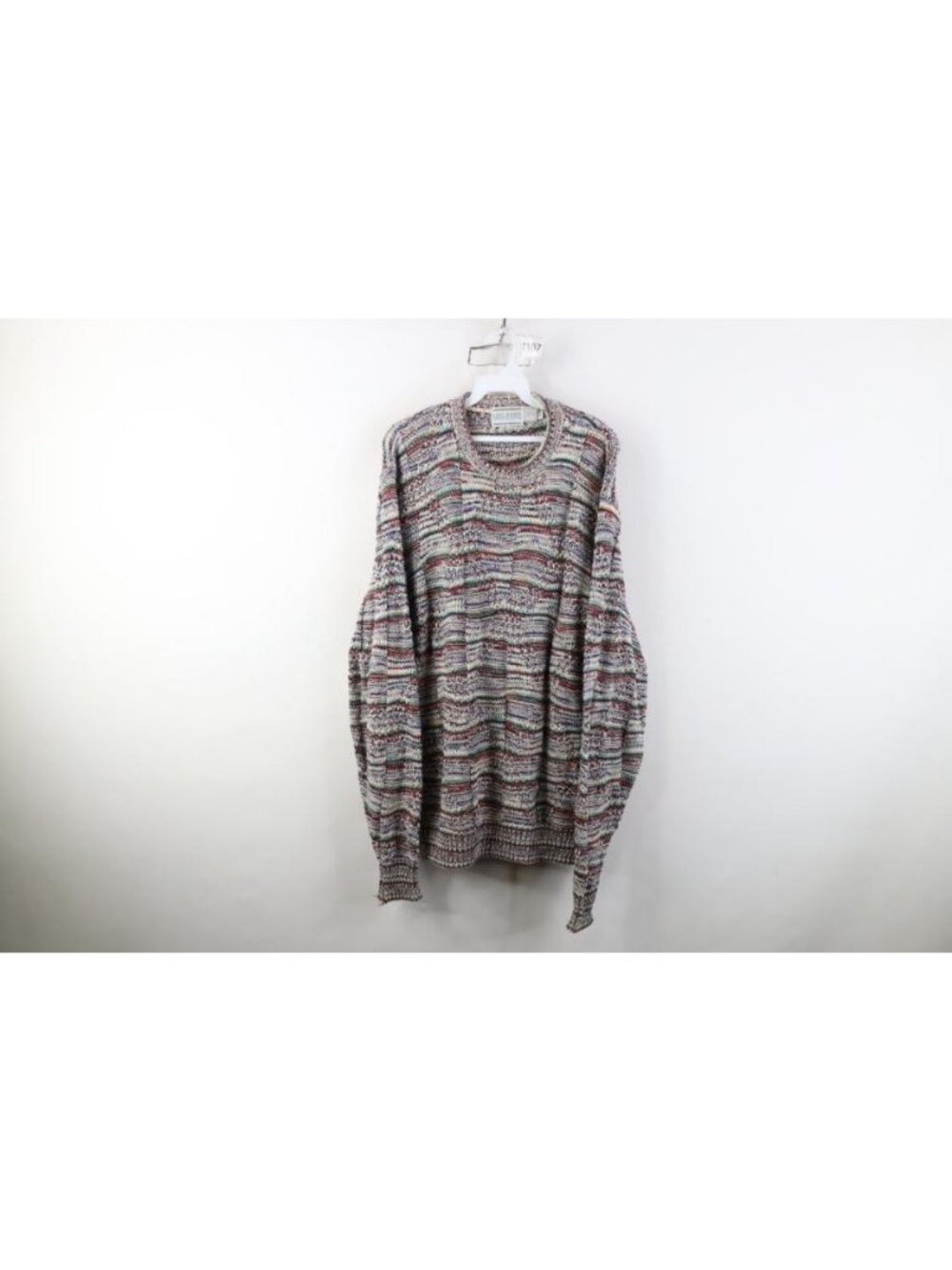 Vintage 90s Streetwear Mens XL Rainbow Fleck Cotton Knit Crewneck Sweater USA